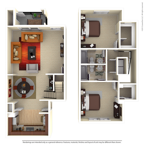 Floor plan for 2 beds, 2 baths, 1362 sqft
